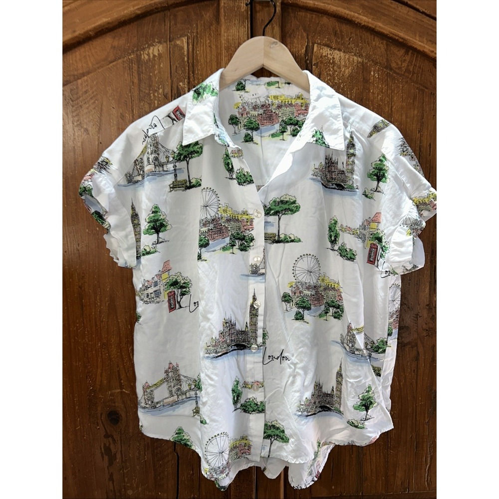 Jane + Delancey London Landmarks S/S Button Down‎ Sz Large Big Ben